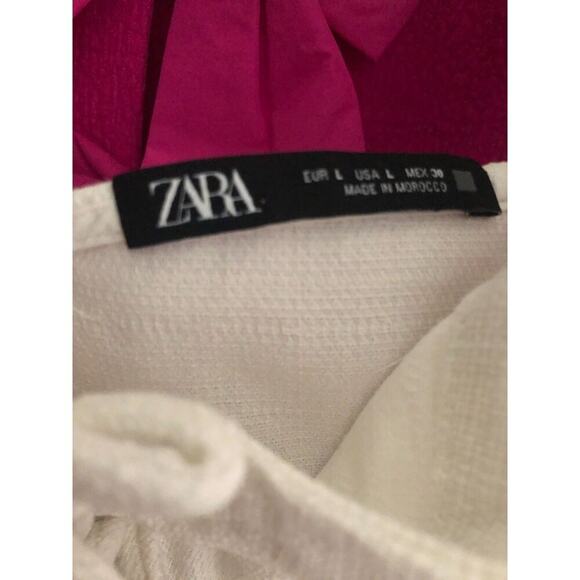 ZARA Off The Shoulder Puff Sleeves Mini Dress With Detail L - Picture 11 of 11